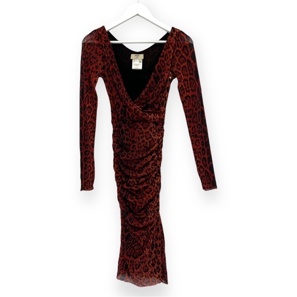 FUZZI Dress Made in Italy Ruched Bodycon Animal Print Dress Size Small